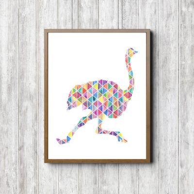 Geometric Watercolor Ostrich Silhouette