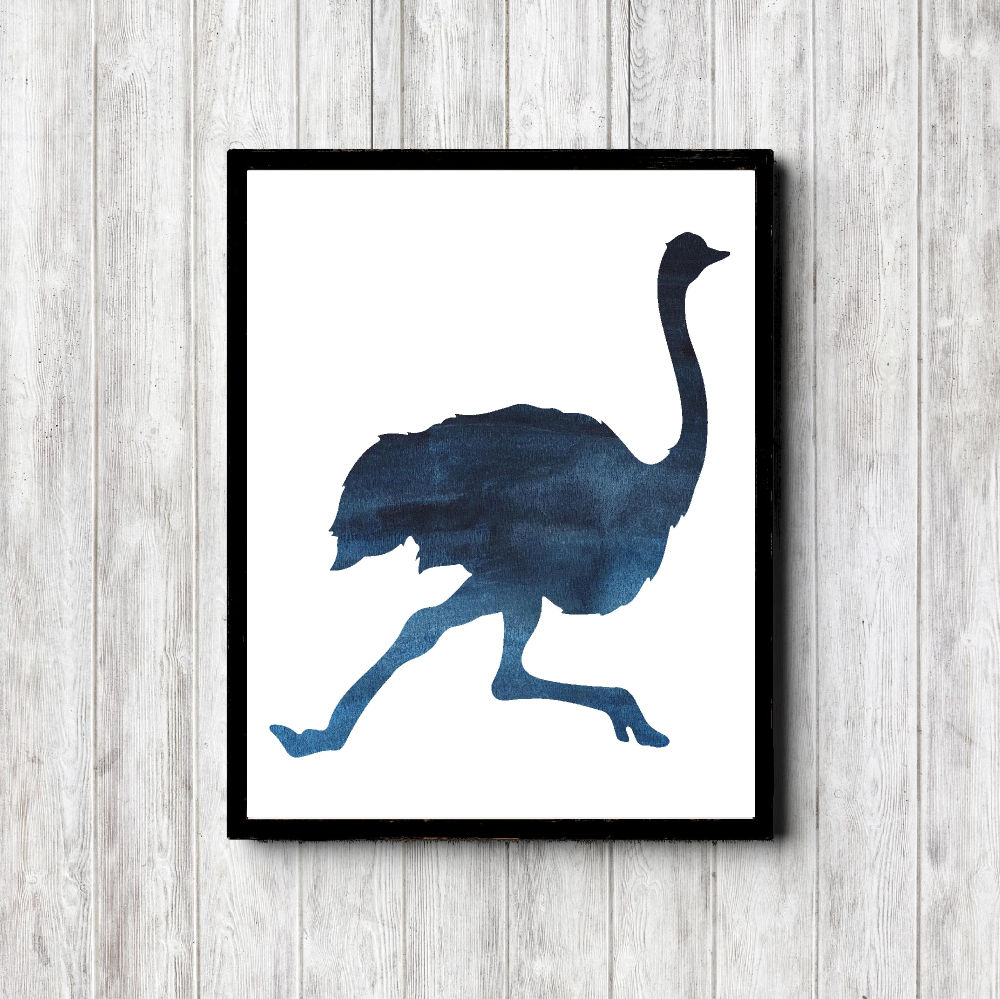 Blue Watercolor Ostrich Silhouette Printable