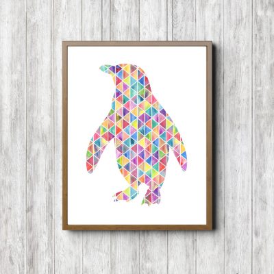 Geometric Watercolor Penguin Silhouette