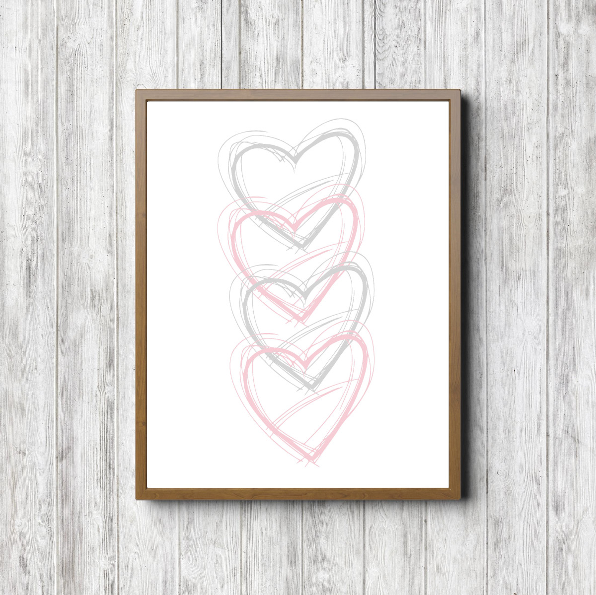 Pink And Gray Hearts Printable