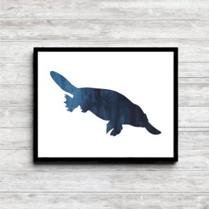 Blue Watercolor Platypus Silhouette