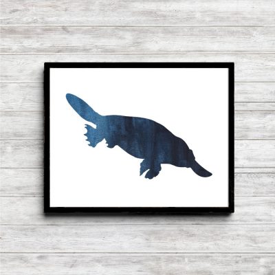 Blue Watercolor Platypus Silhouette
