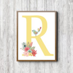 Letter R - Bouquet & Bird