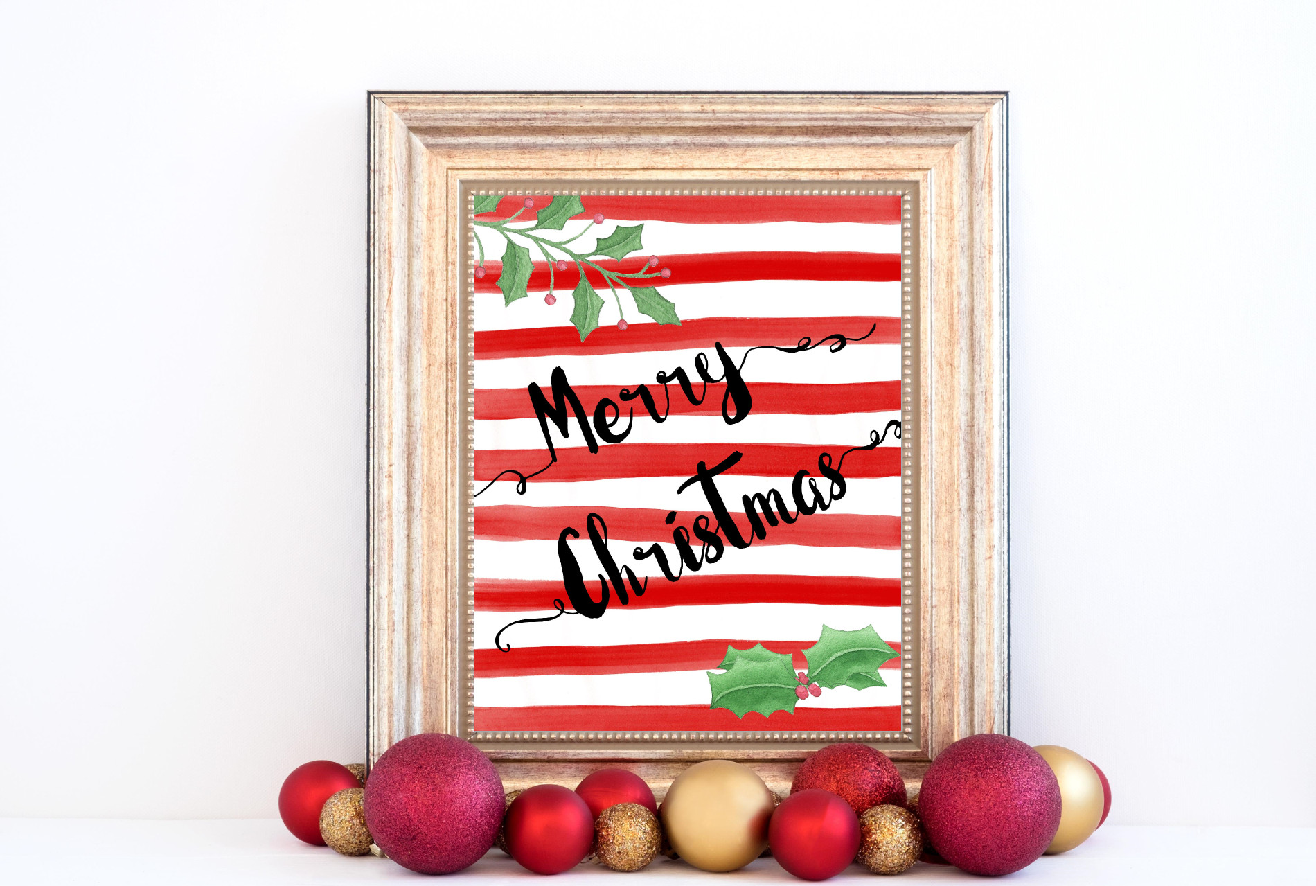 Merry Christmas Red & White Stripes Printable
