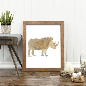 Beige Watercolor Rhino Silhouette
