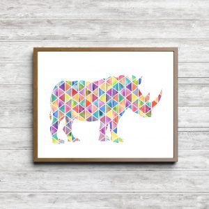 Geometric Watercolor Rhino Silhouette