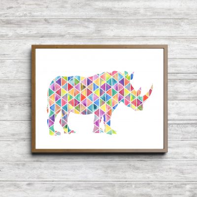 Geometric Watercolor Rhino Silhouette