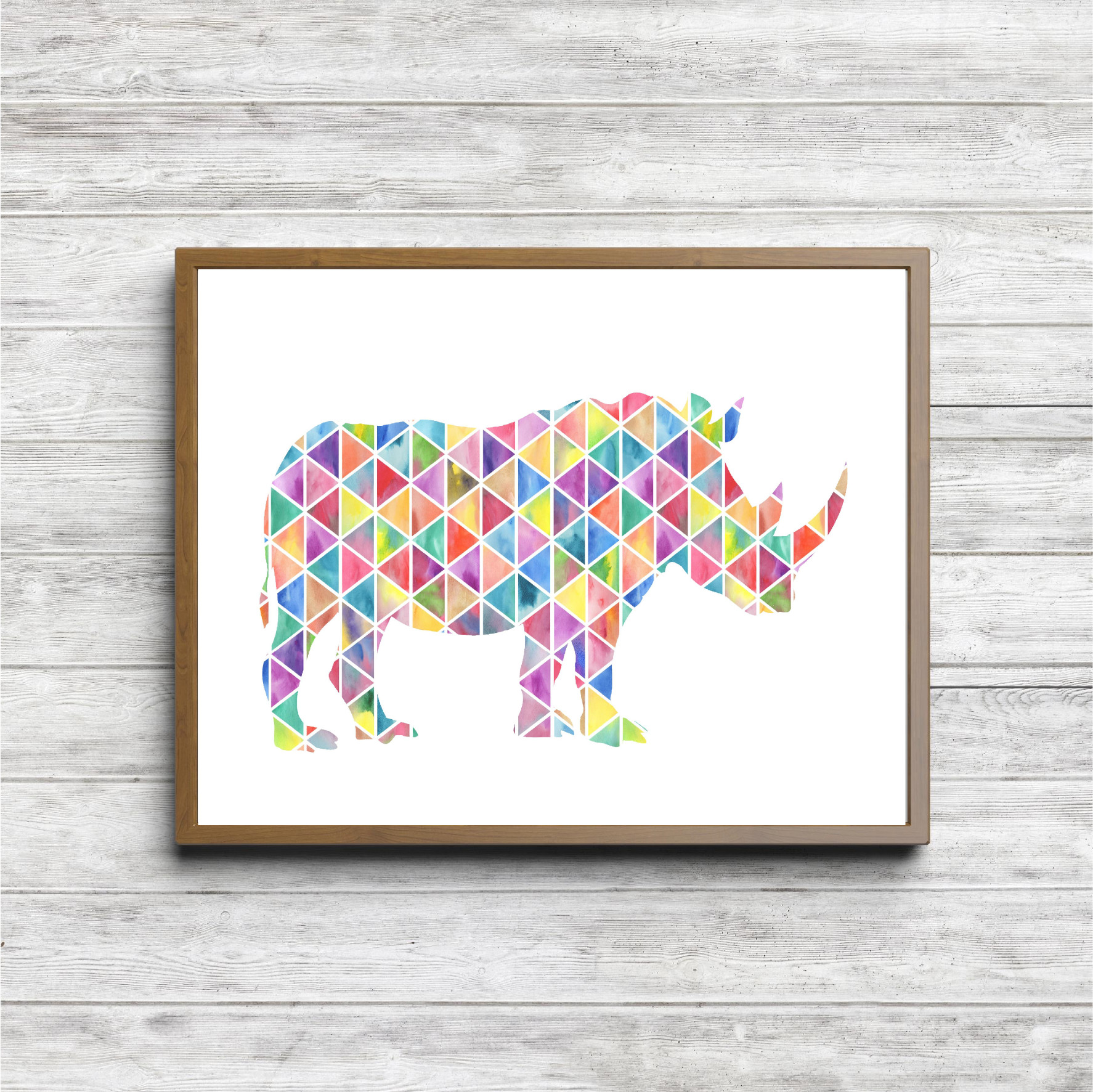 Geometric Watercolor Rhino Silhouette Printable