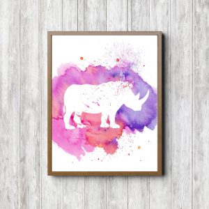 Pink Watercolor Rhino Silhouette