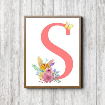 Letter S - Bouquet & Butterfly