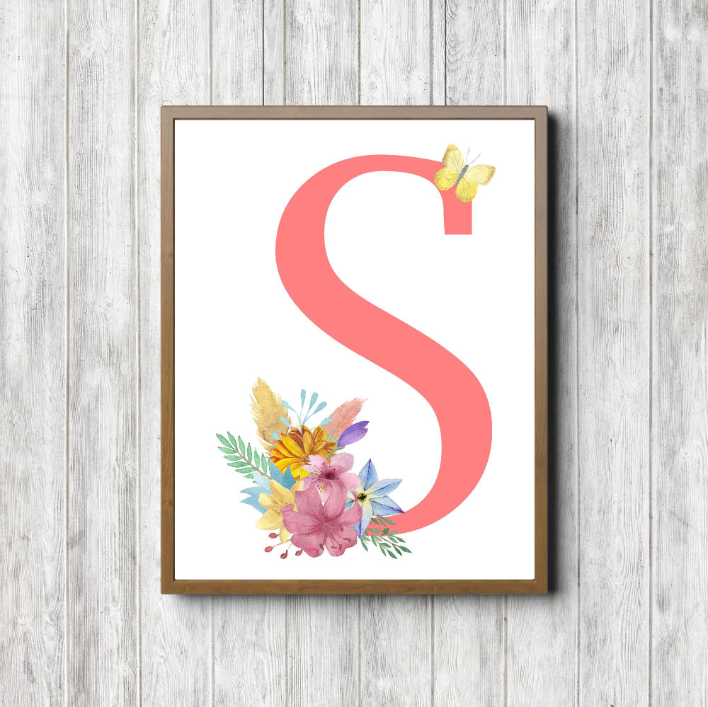 Letter S – Bouquet & Butterfly Printable