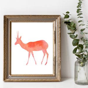 Coral Watercolor Springbok Silhouette