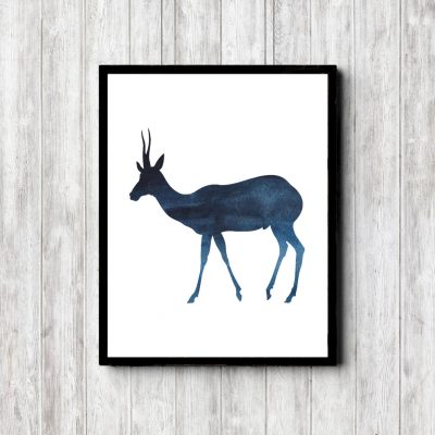 Blue Watercolor Springbok Silhouette