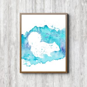 Turquoise Watercolor Squirrel Silhouette