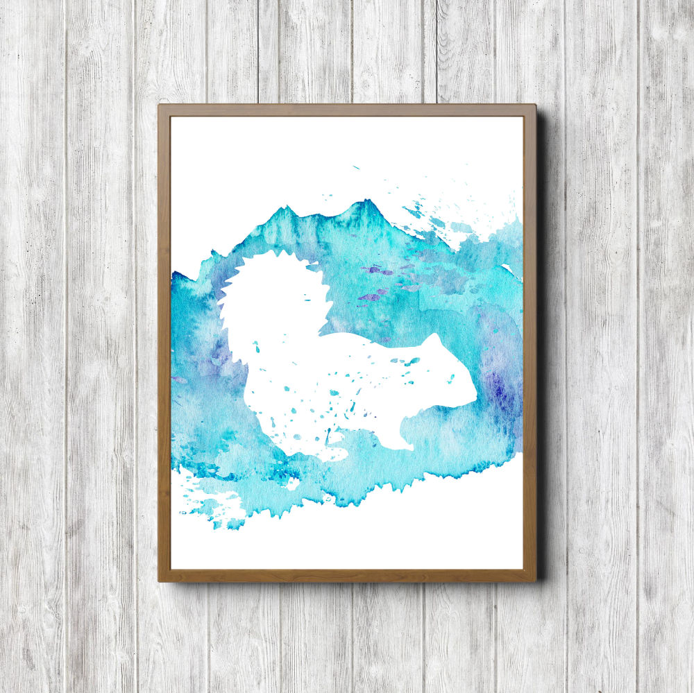 Turquoise Watercolor Squirrel Silhouette Printable