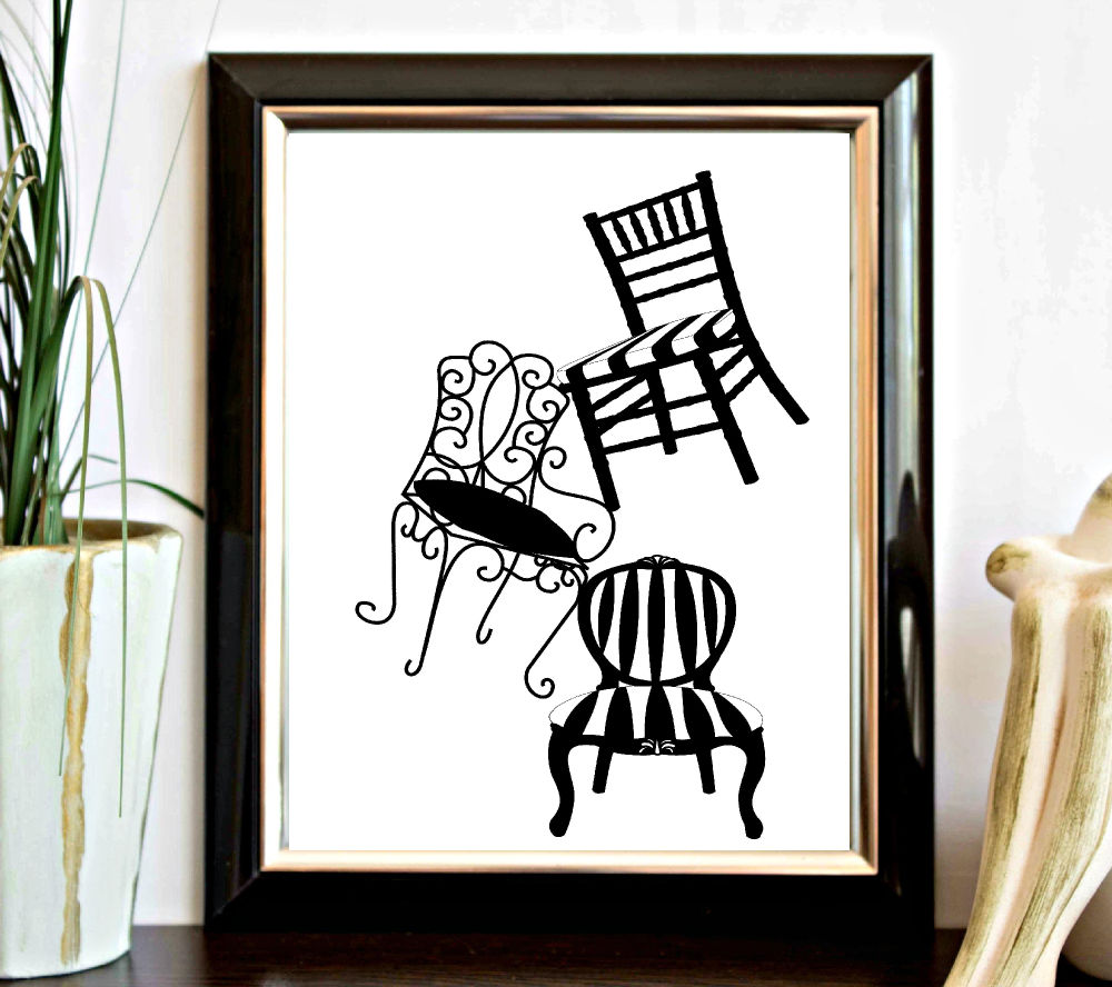 Stacked Monotone Vintage Chairs Printable