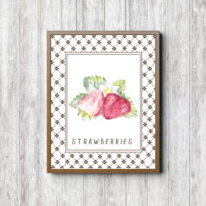 Watercolor Strawberries Kitchen Decor