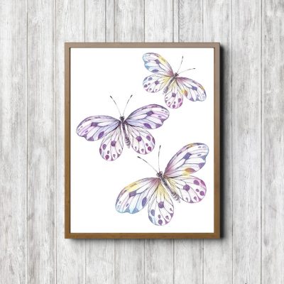 Pastel Purple Watercolor Butterflies