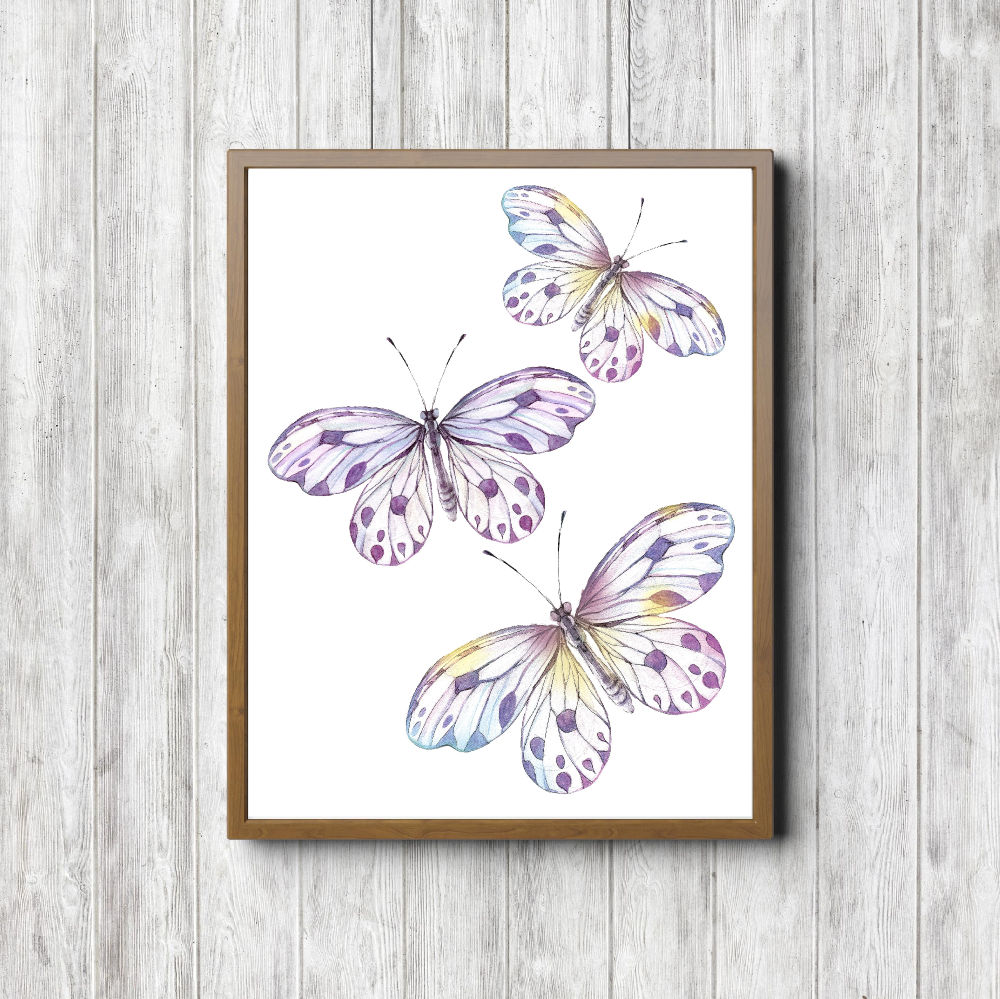 Pastel Purple Watercolor Butterflies Printable