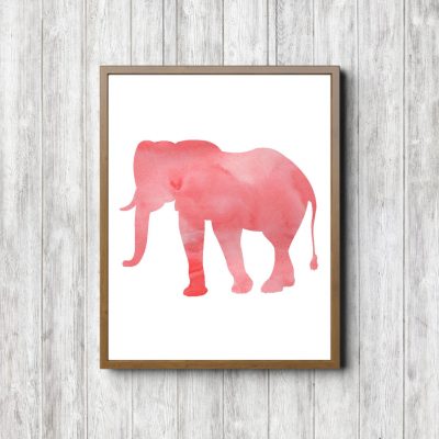 Coral Watercolor Elephant Silhouette