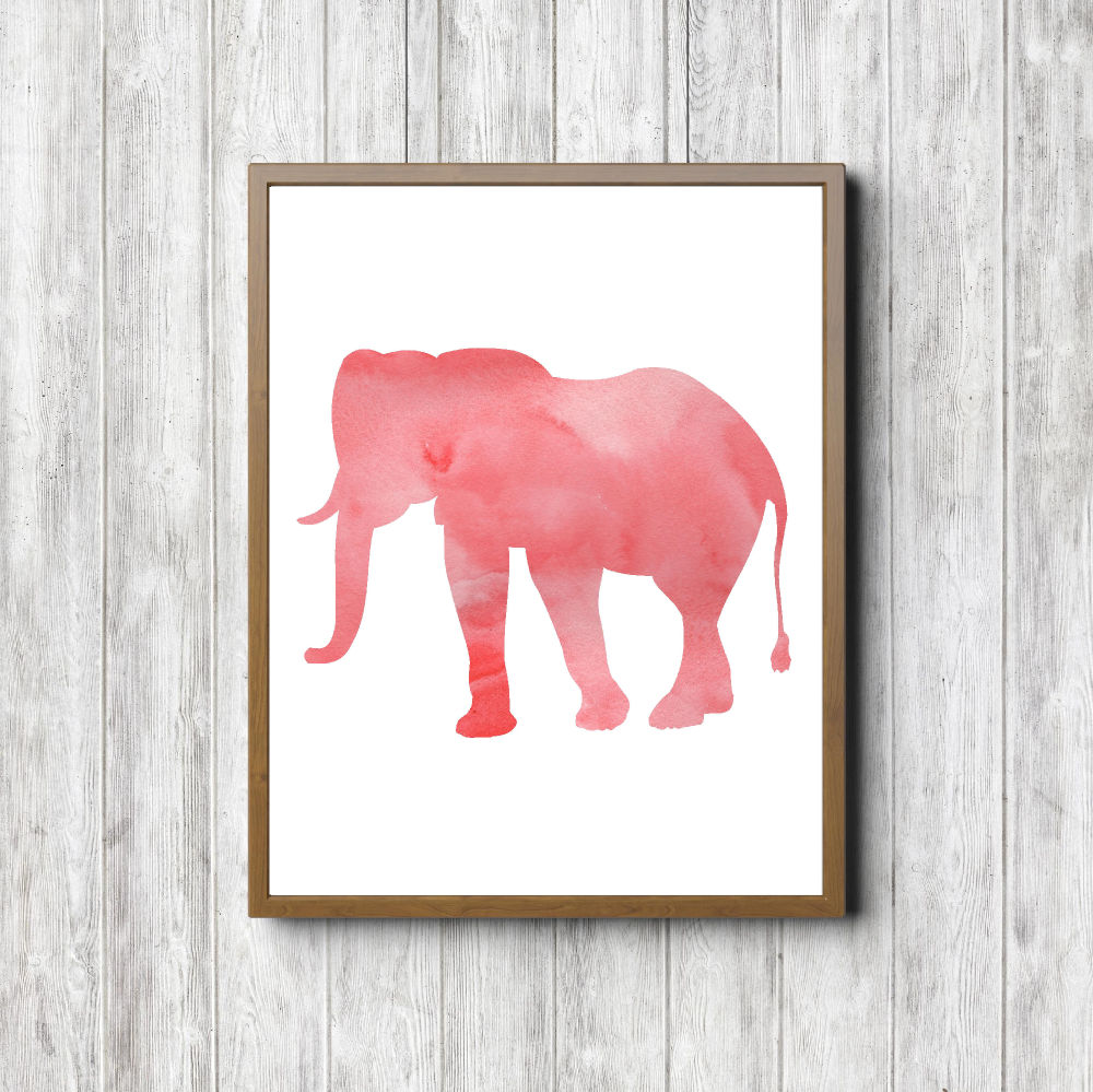 Coral Watercolor Elephant Silhouette Printable