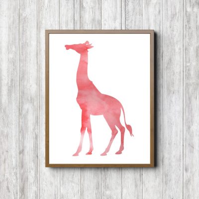 Coral Watercolor Giraffe Silhouette