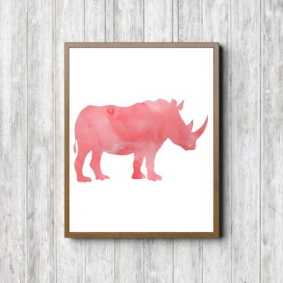 Coral Watercolor Rhino Silhouette
