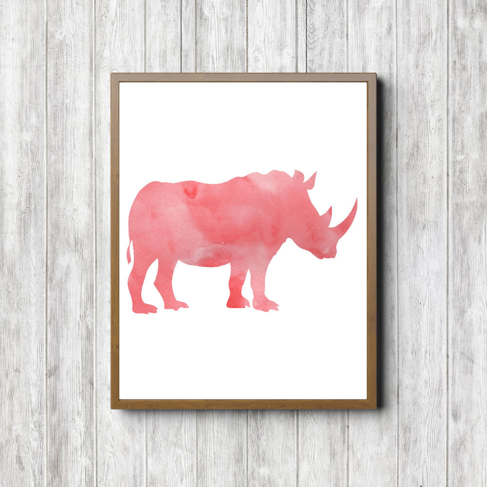 Coral Watercolor Rhino Silhouette Printable
