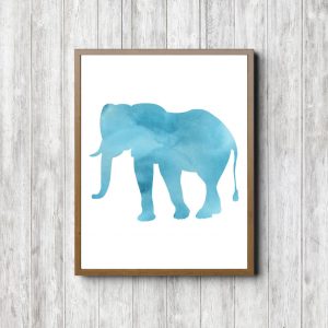 Turquoise Watercolor Elephant Silhouette