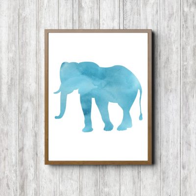 Turquoise Watercolor Elephant Silhouette