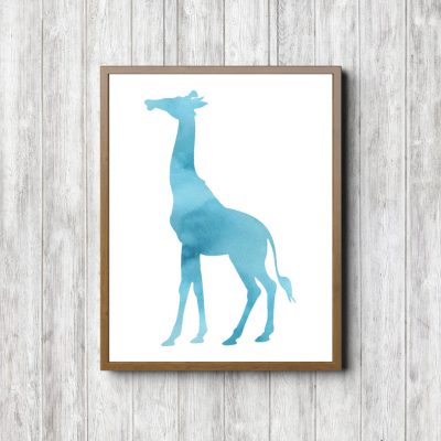 Turquoise Watercolor Giraffe Silhouette