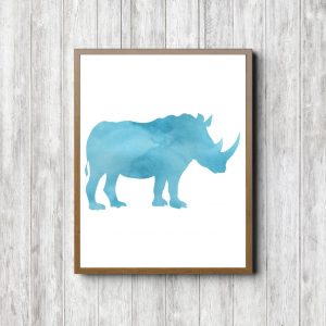 Turquoise Watercolor Rhino Silhouette