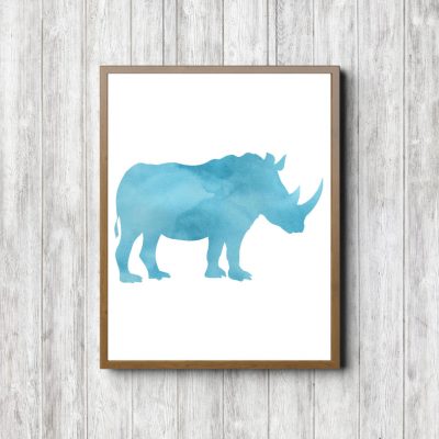Turquoise Watercolor Rhino Silhouette