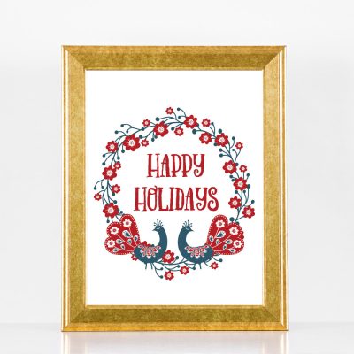 Wreath & Birds Holiday Printable