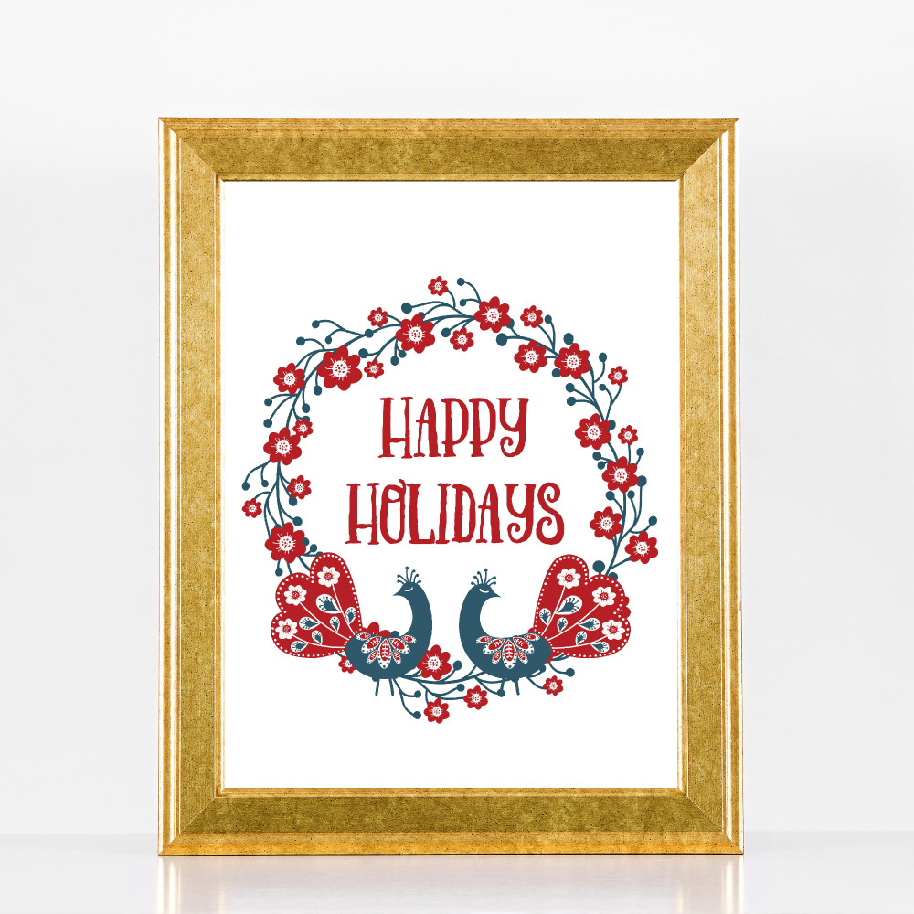 Wreath & Birds Holiday Printable