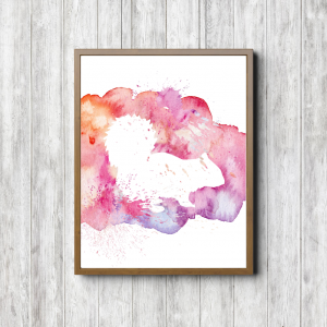 Pink Watercolor Squirrel Silhouette