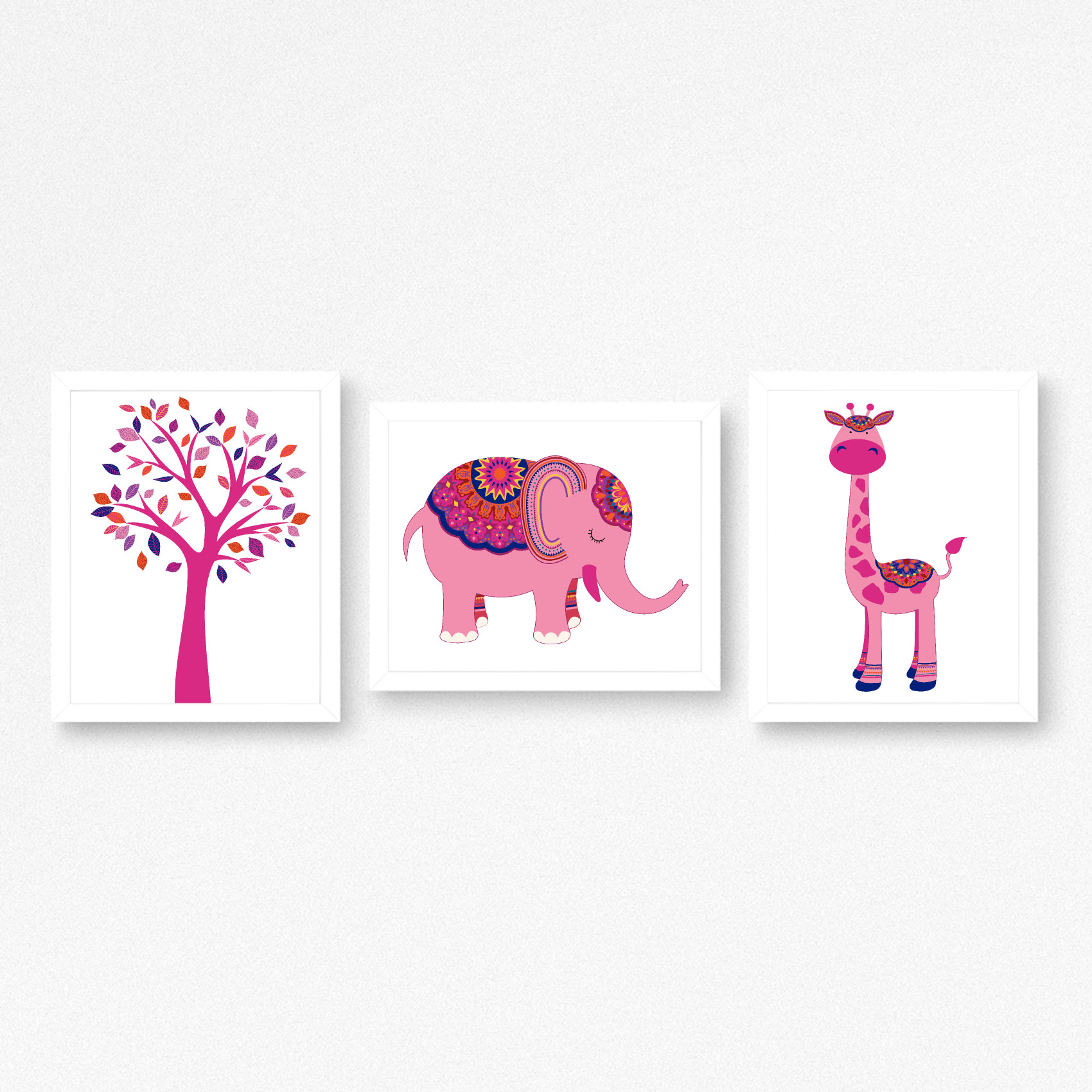 Tree Elephant & Giraffe Boho Set Printable