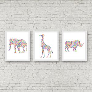 Geometric Elephant, Giraffe & Rhino Set