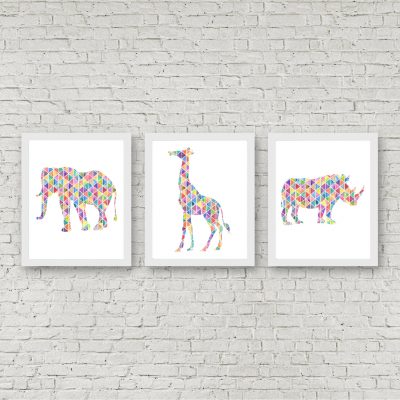 Geometric Elephant, Giraffe & Rhino Set
