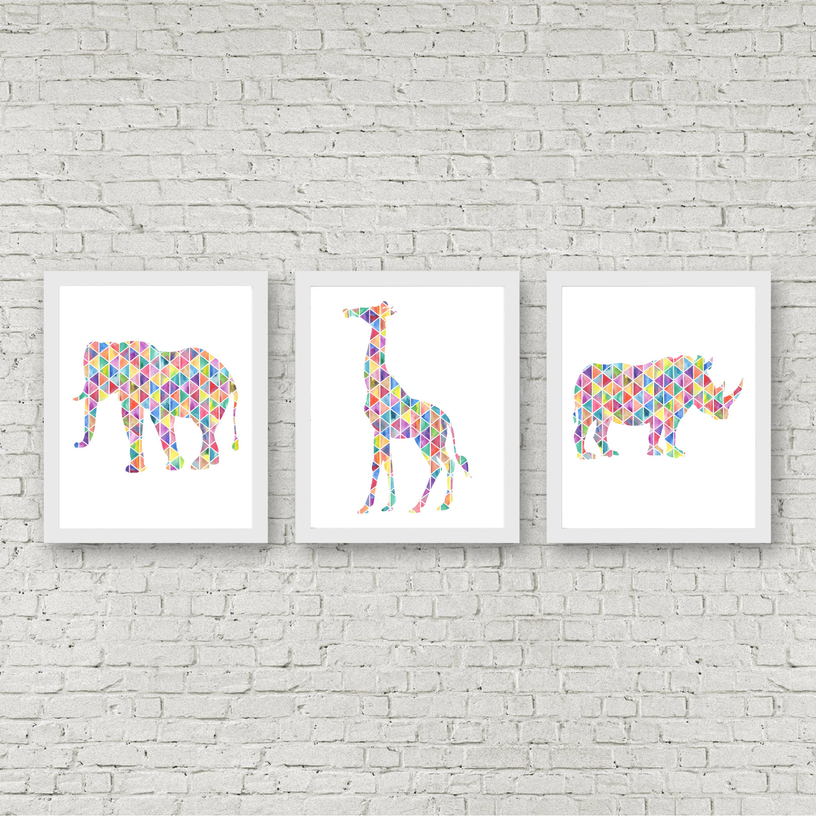 Geometric Elephant, Giraffe & Rhino Set Printable