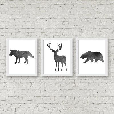 Black Watercolor Woodland Animals Set
