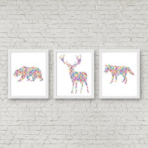 Geometric Bear Deer & Wolf Set