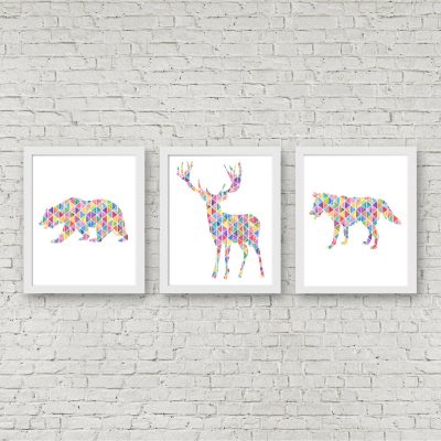 Geometric Bear Deer & Wolf Set