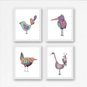 Colorful Whimsical Birds Set