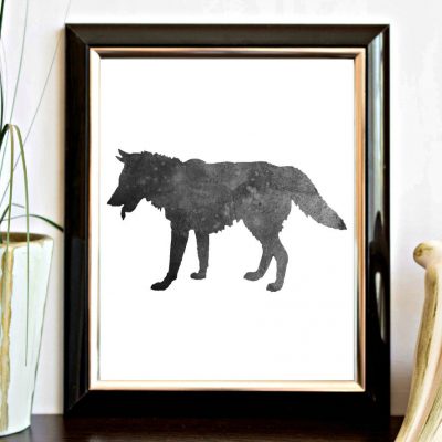 Black Watercolor Wolf Silhouette