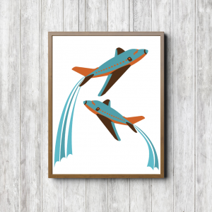 Blue & Orange Airplane Poster