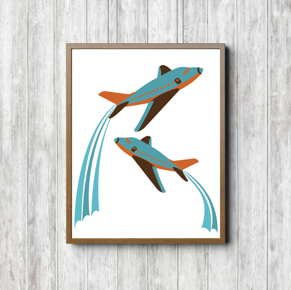 Blue & Orange Airplane Poster Printable