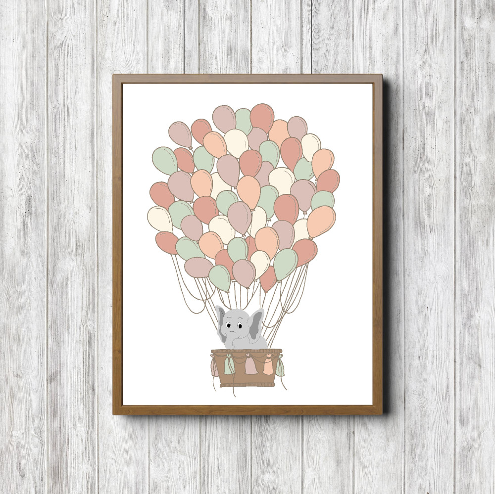 Elephant With Blush Pink Balloons Printable