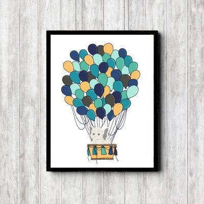 Elephant With Blue Balloons