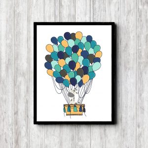 Giraffe With Blue Balloons